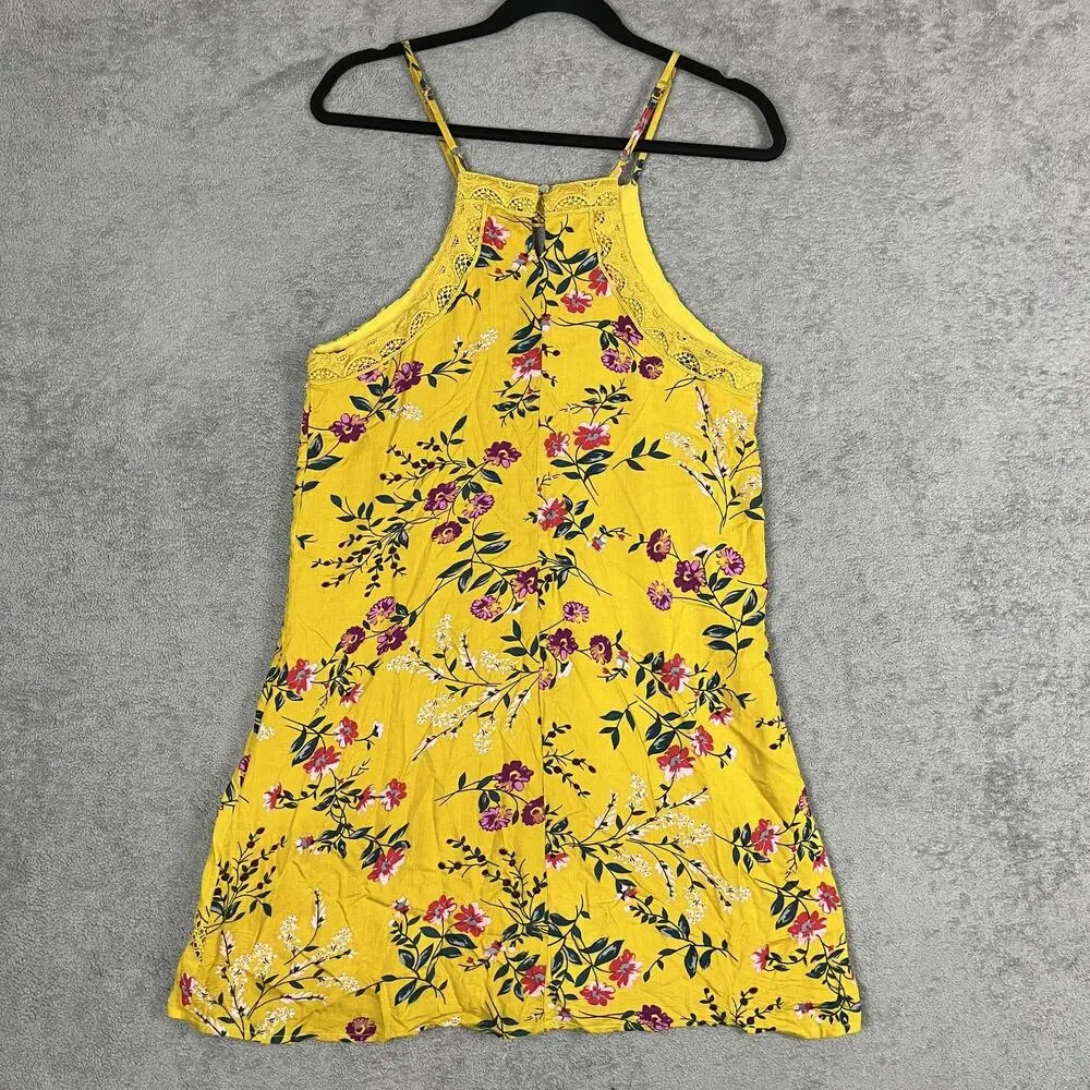 Francesca’s Yellow Floral Lace Tank Women Size S Boho Festival Top Blue Rain - Picture 5 of 11